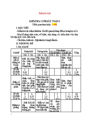 Kế hoạch bài dạy Toán 6 - Tiết 133+134 - Bài: Kiểm tra cuối học kì 2 - Trường Trung học cơ sở Đông Tây Hưng