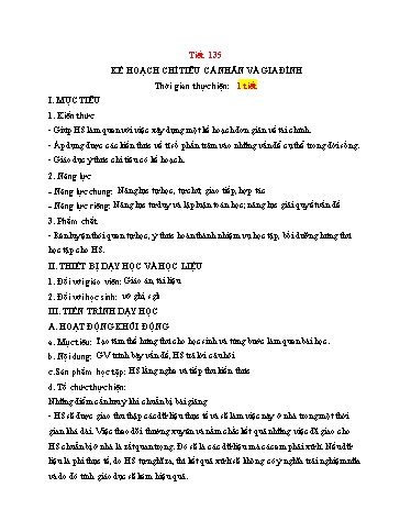Kế hoạch bài dạy Toán 6 - Tiết 135 - Bài: Kế hoạch chi tiêu cá nhân và gai đình - Trường Trung học cơ sở Đông Tây Hưng
