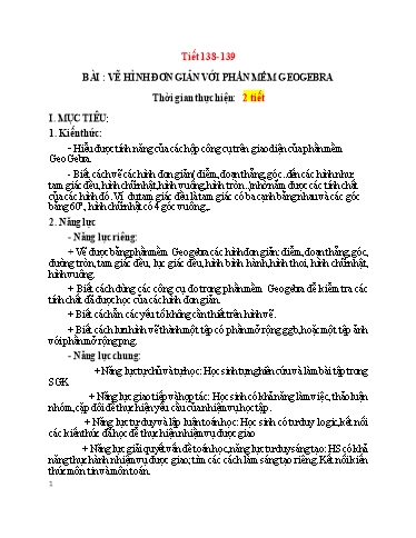 Kế hoạch bài dạy Toán 6 - Tiết 138+139 - Bài: Vẽ hình đơn giản với phần mềm Geogebra - Trường Trung học cơ sở Đông Tây Hưng