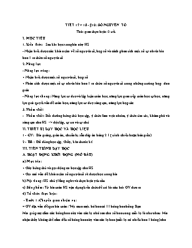 Kế hoach bài dạy Toán 6 - Tiết 17+18 - Bài 10: Số nguyên tố - Năm học 2023-2024 - Trường Trung học cơ sở Đông Tây Hưng