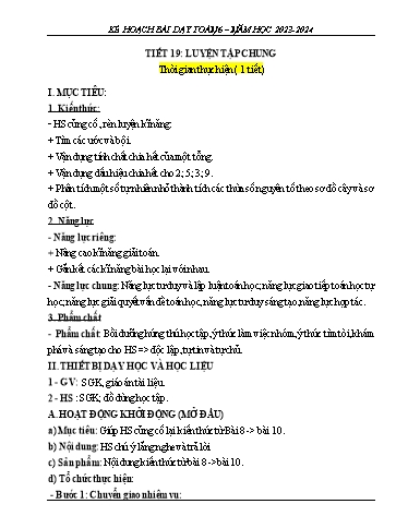 Kế hoach bài dạy Toán 6 - Tiết 19: Luyện tập chung - Năm học 2023-2024 - Trường Trung học cơ sở Đông Tây Hưng