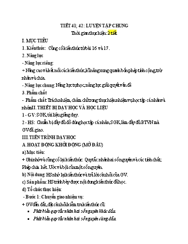 Kế hoach bài dạy Toán 6 - Tiết 41+42 - Bài: Luyện tập chung - Trường Trung học cơ sở Đông Tây Hưng