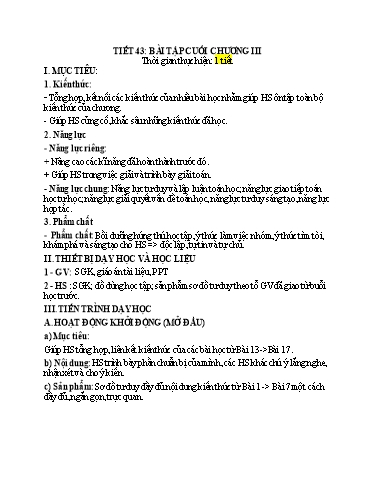 Kế hoach bài dạy Toán 6 - Tiết 43 - Bài tập cuối chương 3 - Trường Trung học cơ sở Đông Tây Hưng