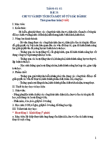 Kế hoach bài dạy Toán 6 - Tiết 50-51 - Bài 20: Chu vi và diện tích của một số tứ giác đã học - Trường Trung học cơ sở Đông Tây Hưng