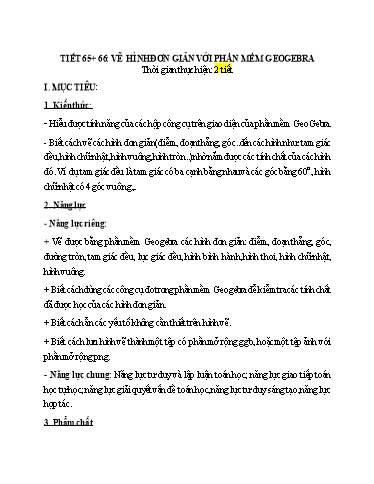 Kế hoach bài dạy Toán 6 - Tiết 65+66 - Bài: Vẽ hình đơn giản với phần mềm Geogebra - Trường Trung học cơ sở Đông Tây Hưng