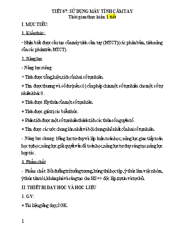 Kế hoach bài dạy Toán 6 - Tiết 67 - Bài: Sử dụng máy tính cầm tay - Trường Trung học cơ sở Đông Tây Hưng