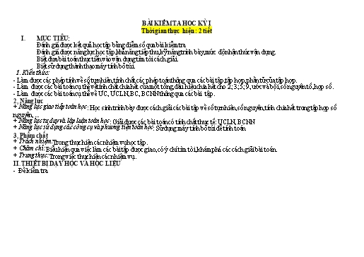 Kế hoach bài dạy Toán 6 - Tiết 70+71 - Bài: Bài kiểm tra học kì 1 - Trường Trung học cơ sở Đông Tây Hưng