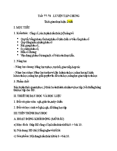 Kế hoach bài dạy Toán 6 - Tiết 77+78 - Bài: Luyện tập chung - Trường Trung học cơ sở Đông Tây Hưng