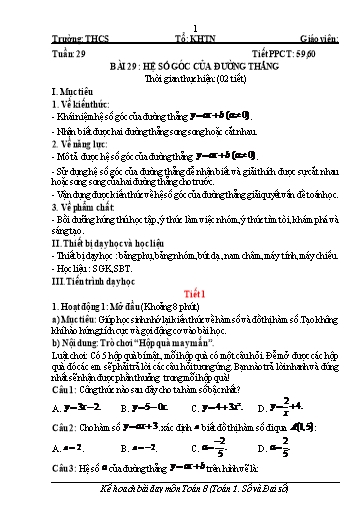 Kế hoạch bài dạy Toán 8 (Kết nối tri thức) - Bài 29: Hệ số góc của đường thẳng - Trường Trung học cơ sở Đông Tây Hưng